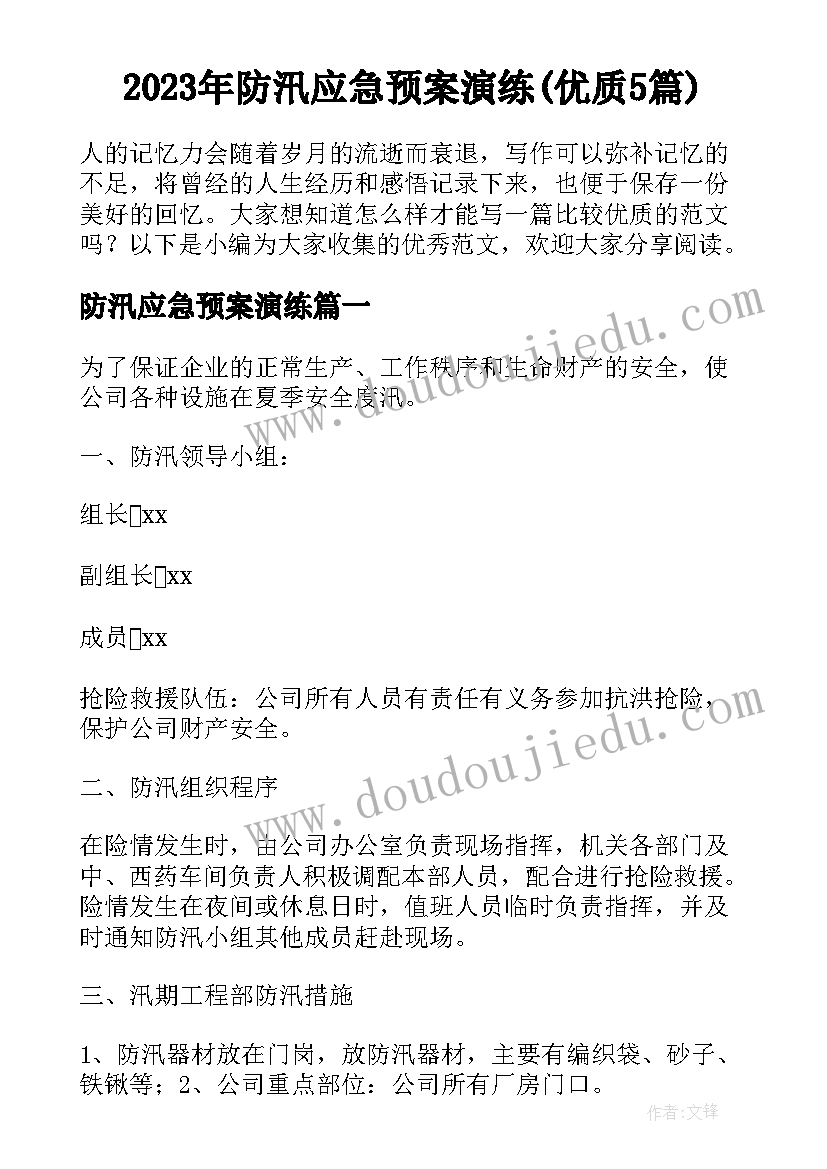 2023年防汛应急预案演练(优质5篇)