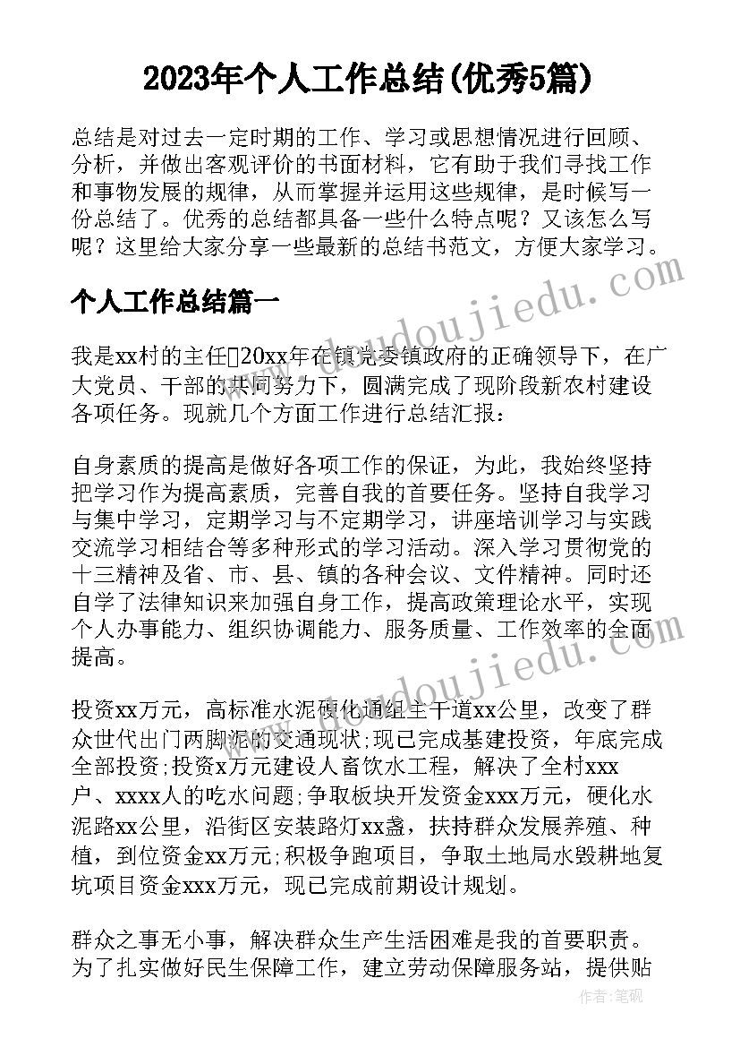 2023年个人工作总结(优秀5篇)