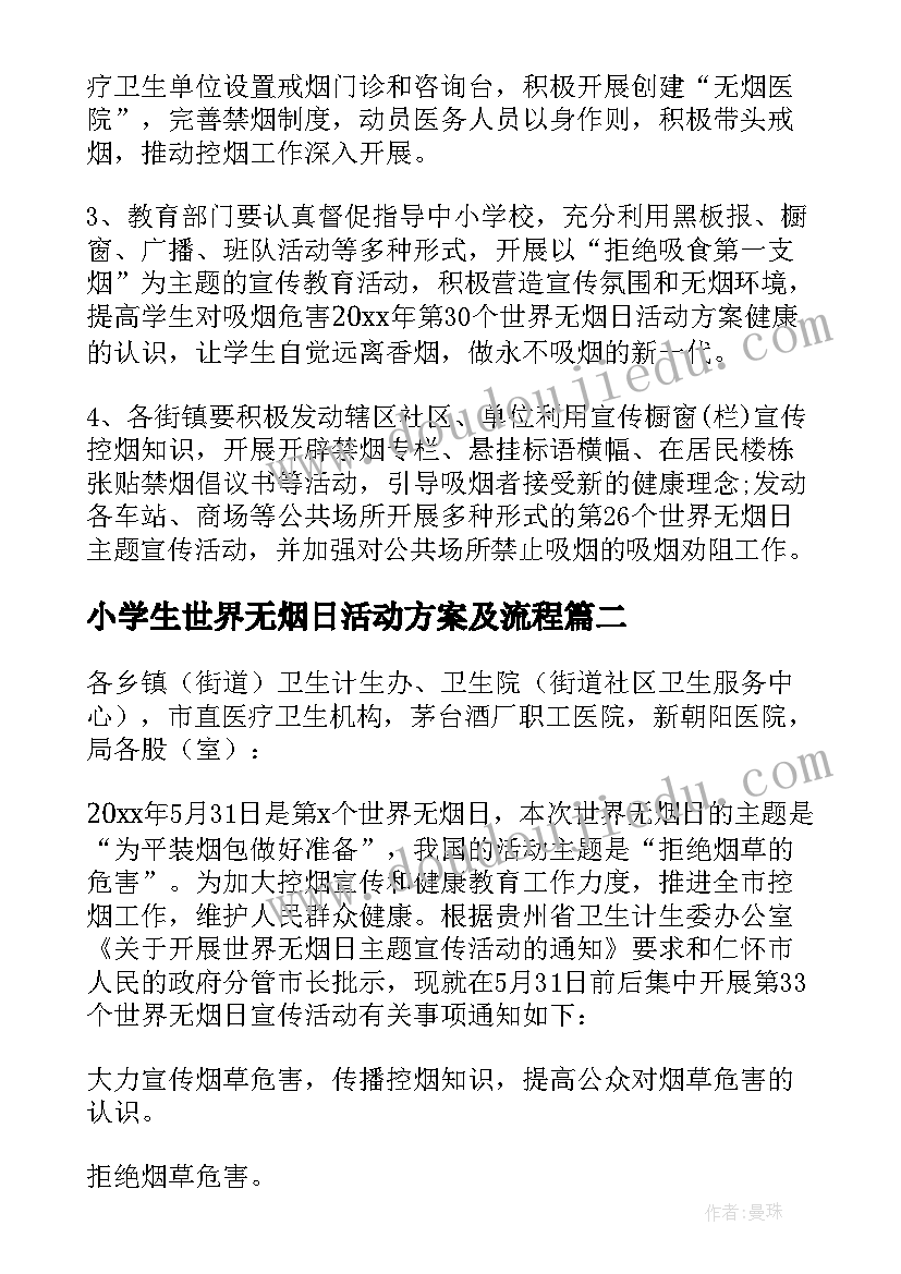 小学生世界无烟日活动方案及流程 世界无烟日活动方案(通用7篇)