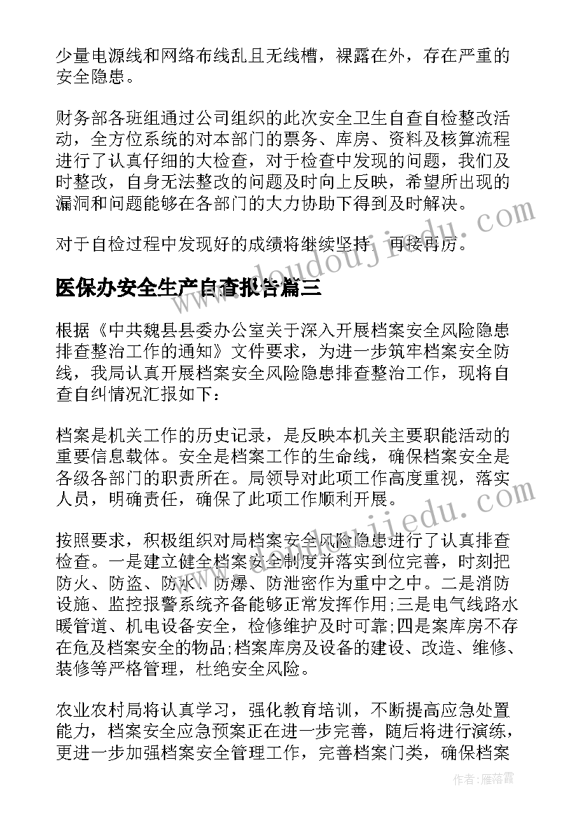 医保办安全生产自查报告(通用6篇)