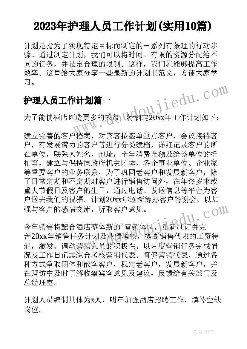 2023年护理人员工作计划(实用10篇)