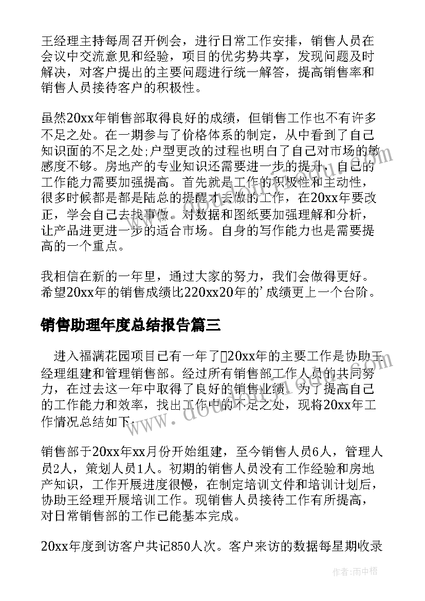 销售助理年度总结报告(模板5篇)