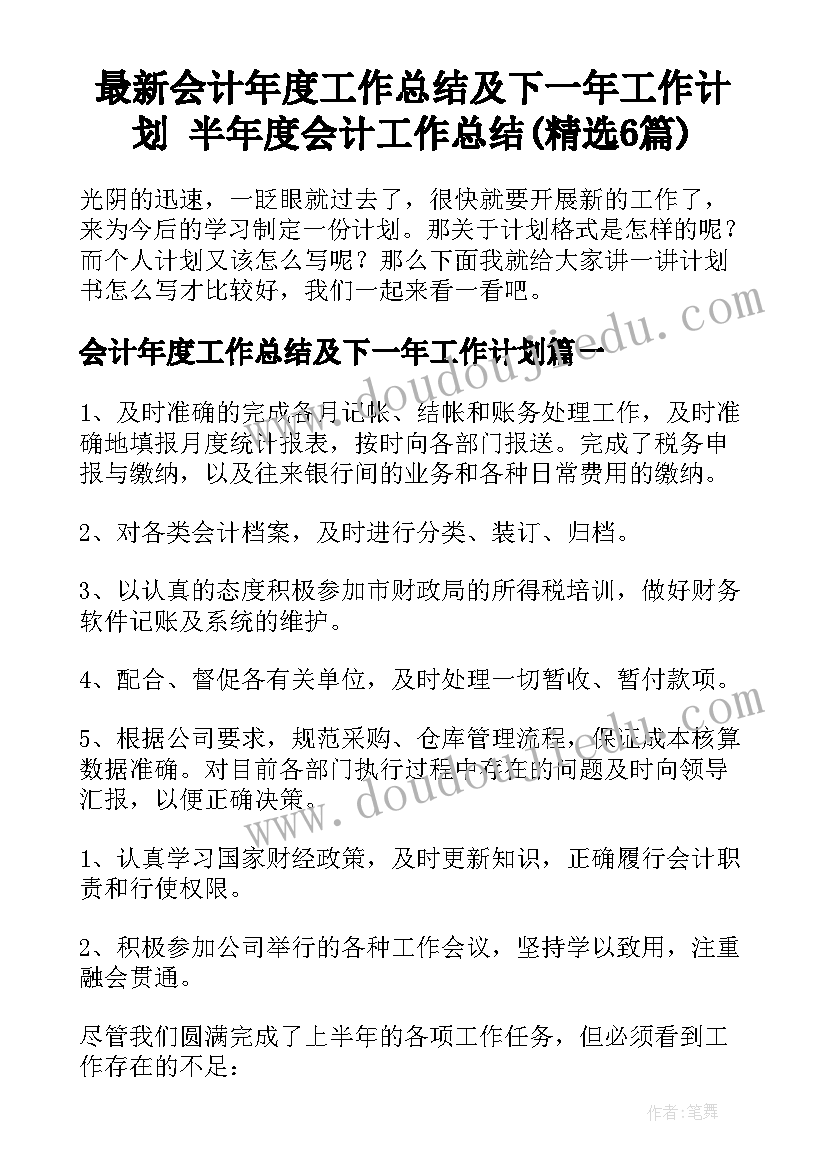 最新会计年度工作总结及下一年工作计划 半年度会计工作总结(精选6篇)