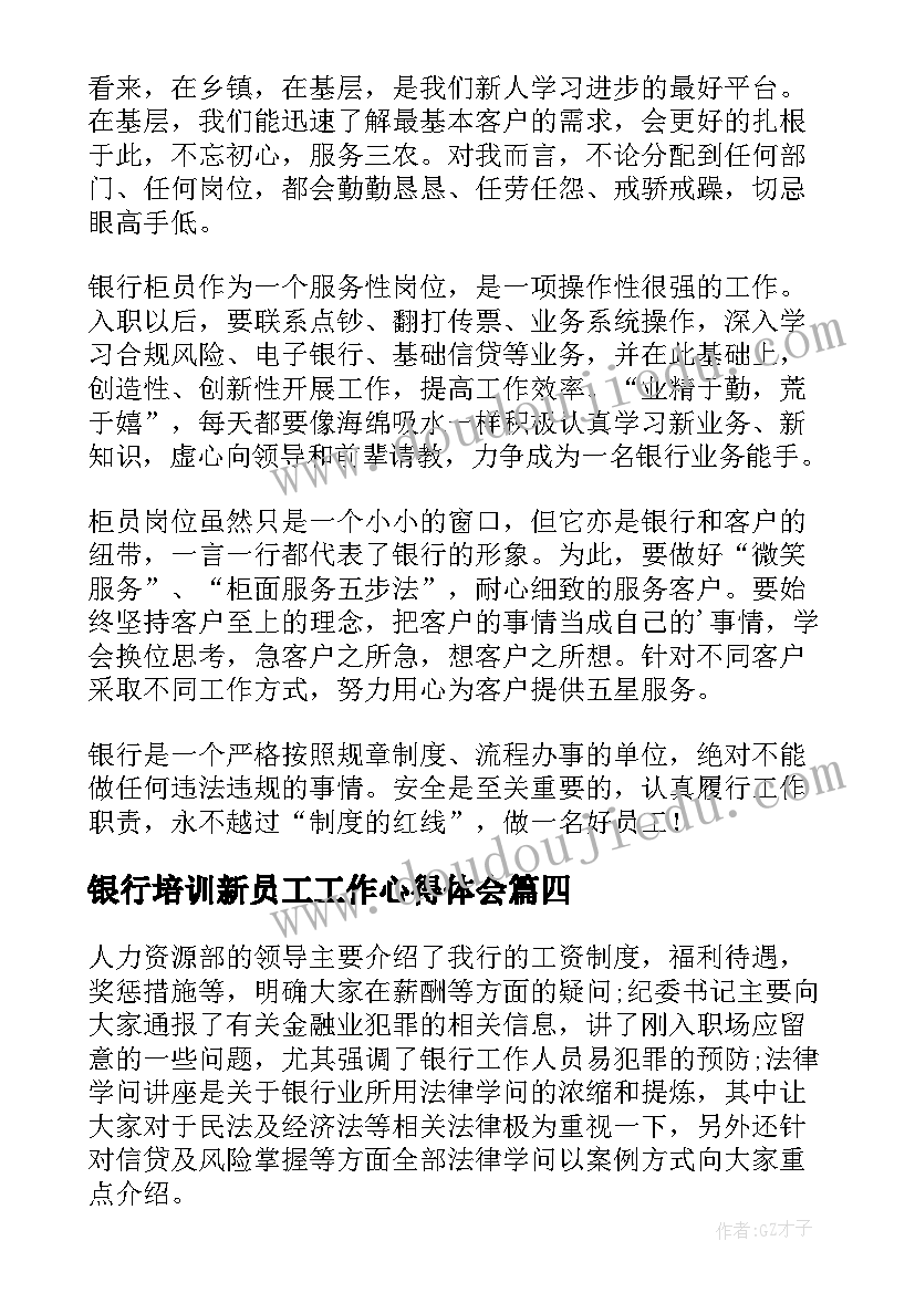 2023年银行培训新员工工作心得体会(大全9篇)