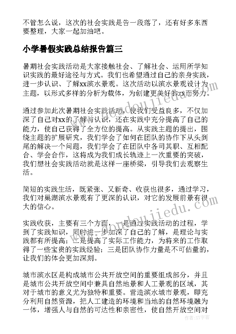 最新小学暑假实践总结报告(精选5篇)