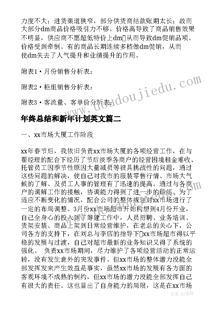 最新年终总结和新年计划英文(精选5篇)