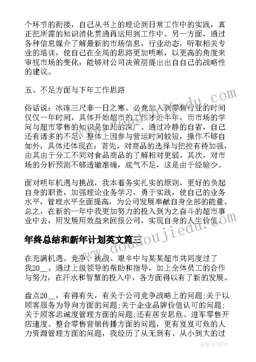 最新年终总结和新年计划英文(精选5篇)