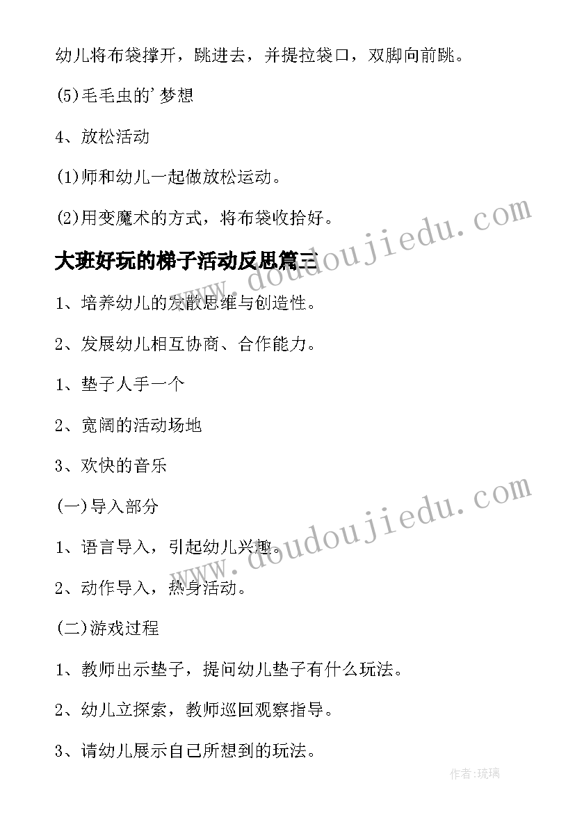 大班好玩的梯子活动反思 大班体育游戏好玩的沙包教案(精选5篇)