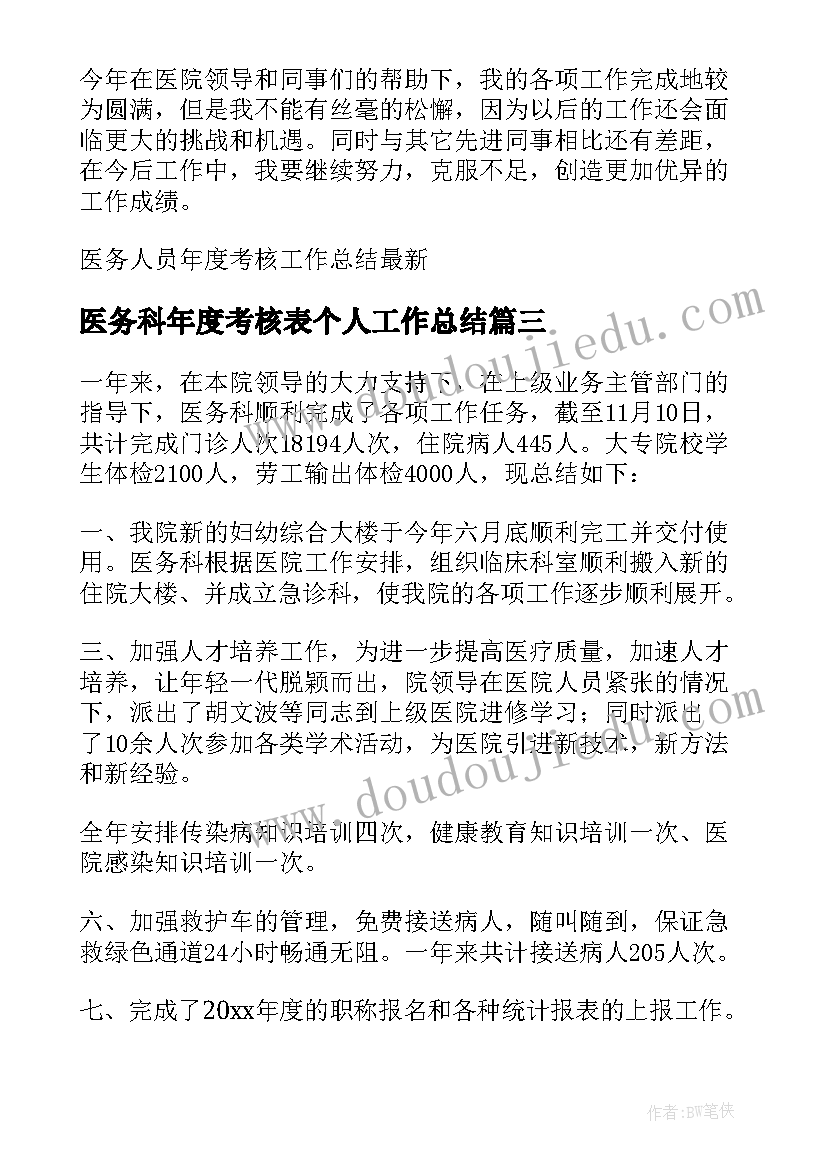 最新医务科年度考核表个人工作总结(优质9篇)