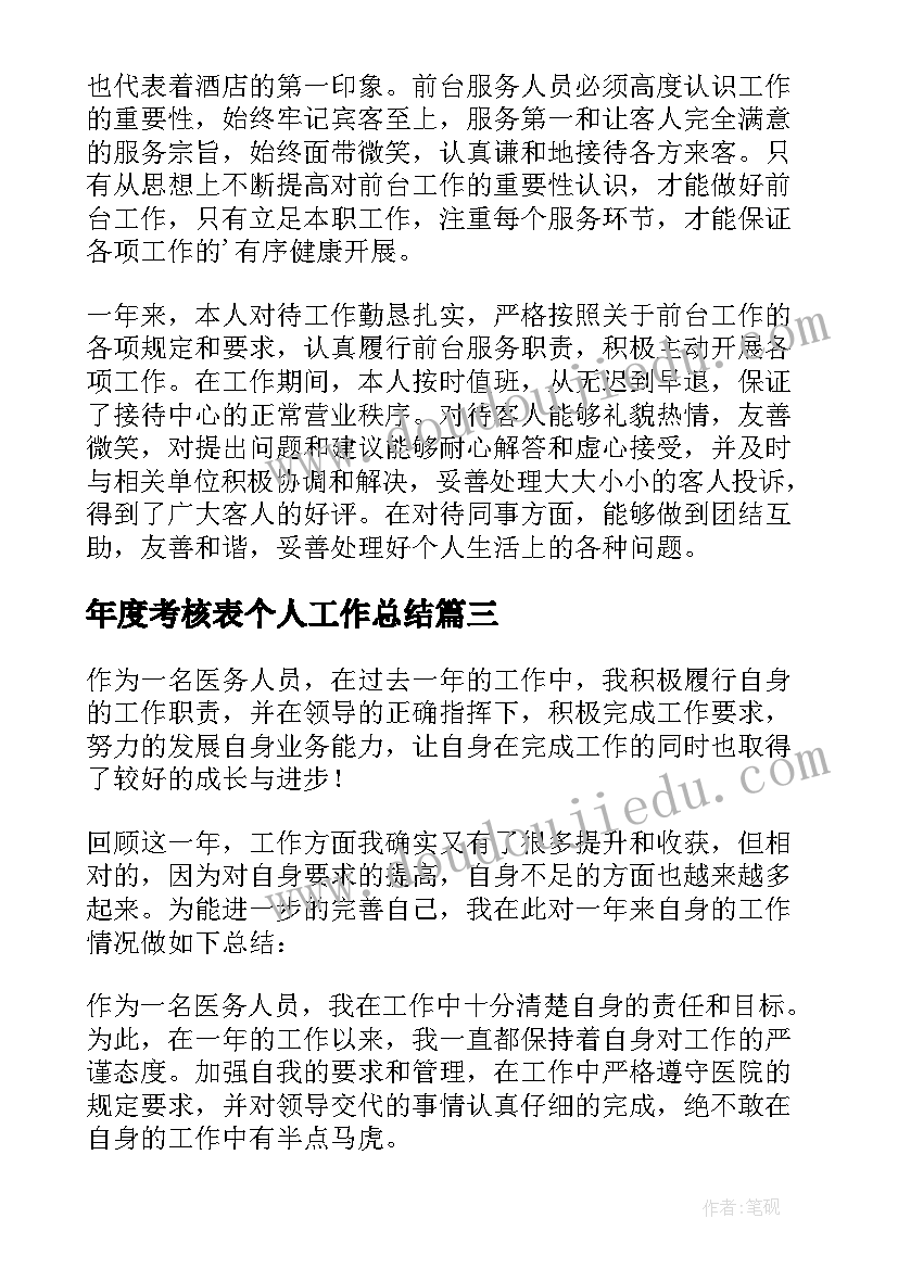 最新年度考核表个人工作总结(优秀6篇)