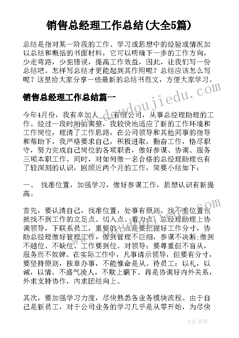 销售总经理工作总结(大全5篇)