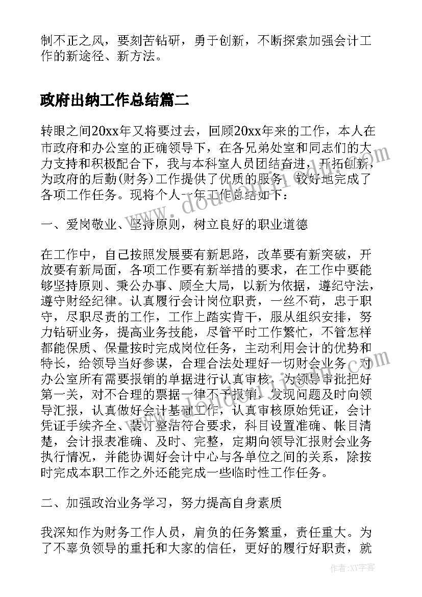 政府出纳工作总结(精选5篇)