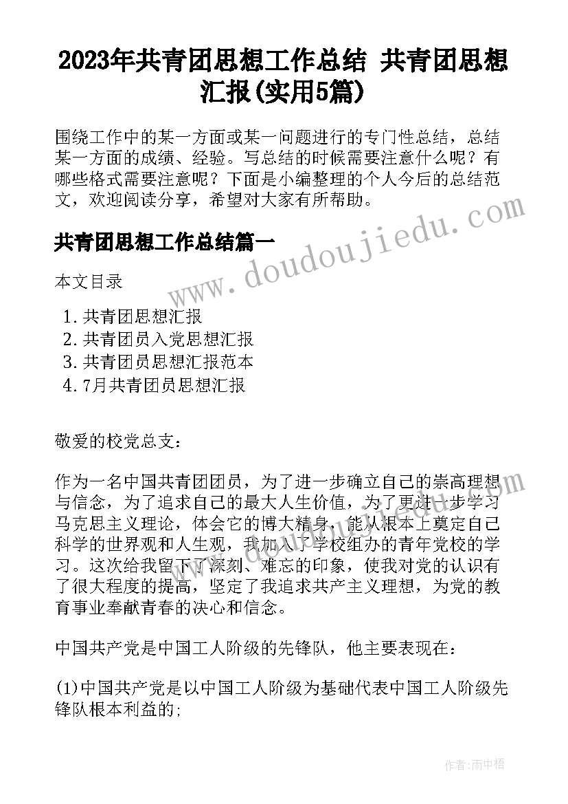 2023年共青团思想工作总结 共青团思想汇报(实用5篇)