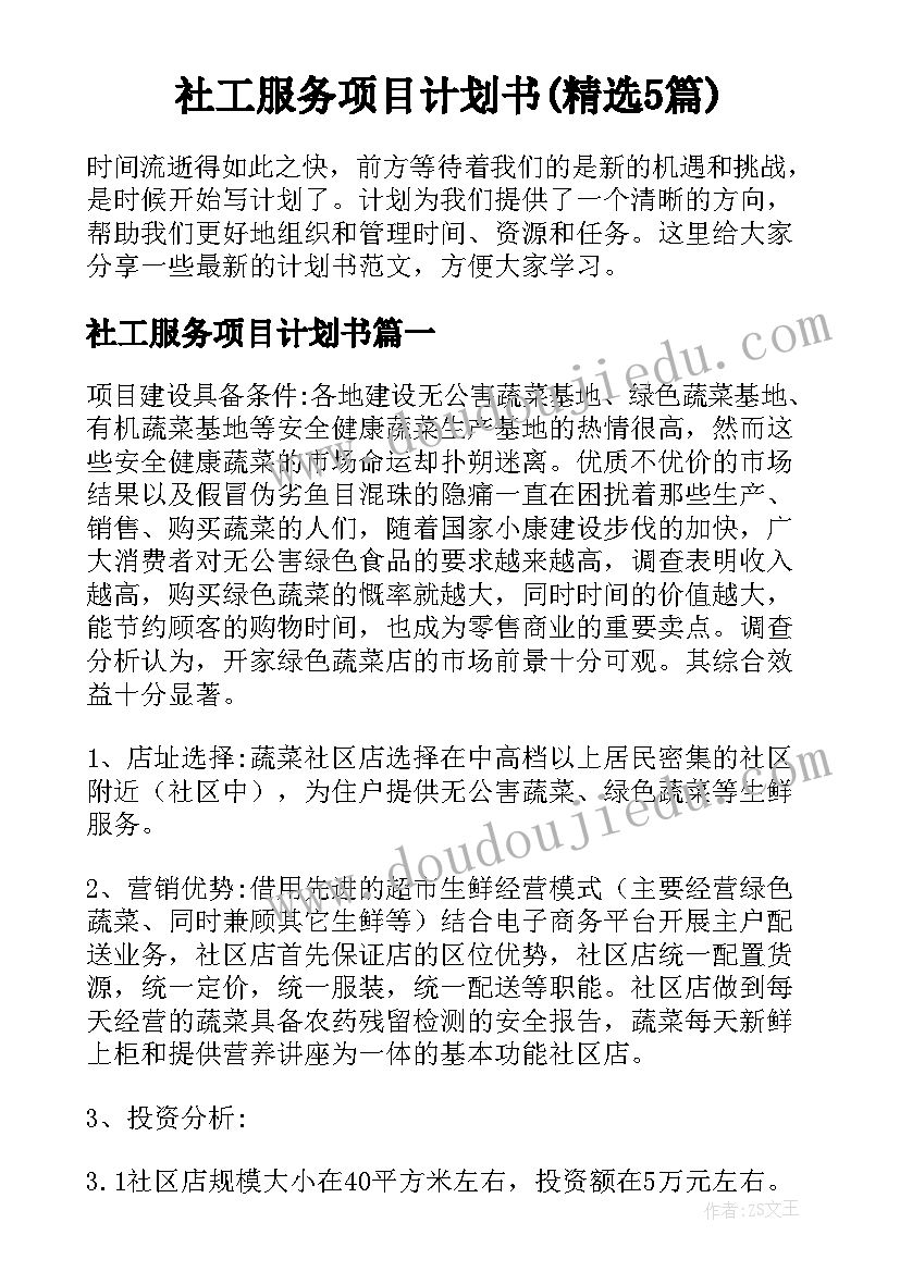 社工服务项目计划书(精选5篇)