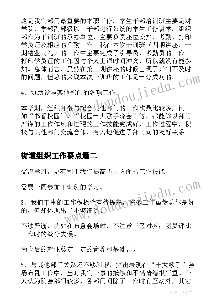 最新街道组织工作要点 学生会组织部门个人工作总结(实用5篇)