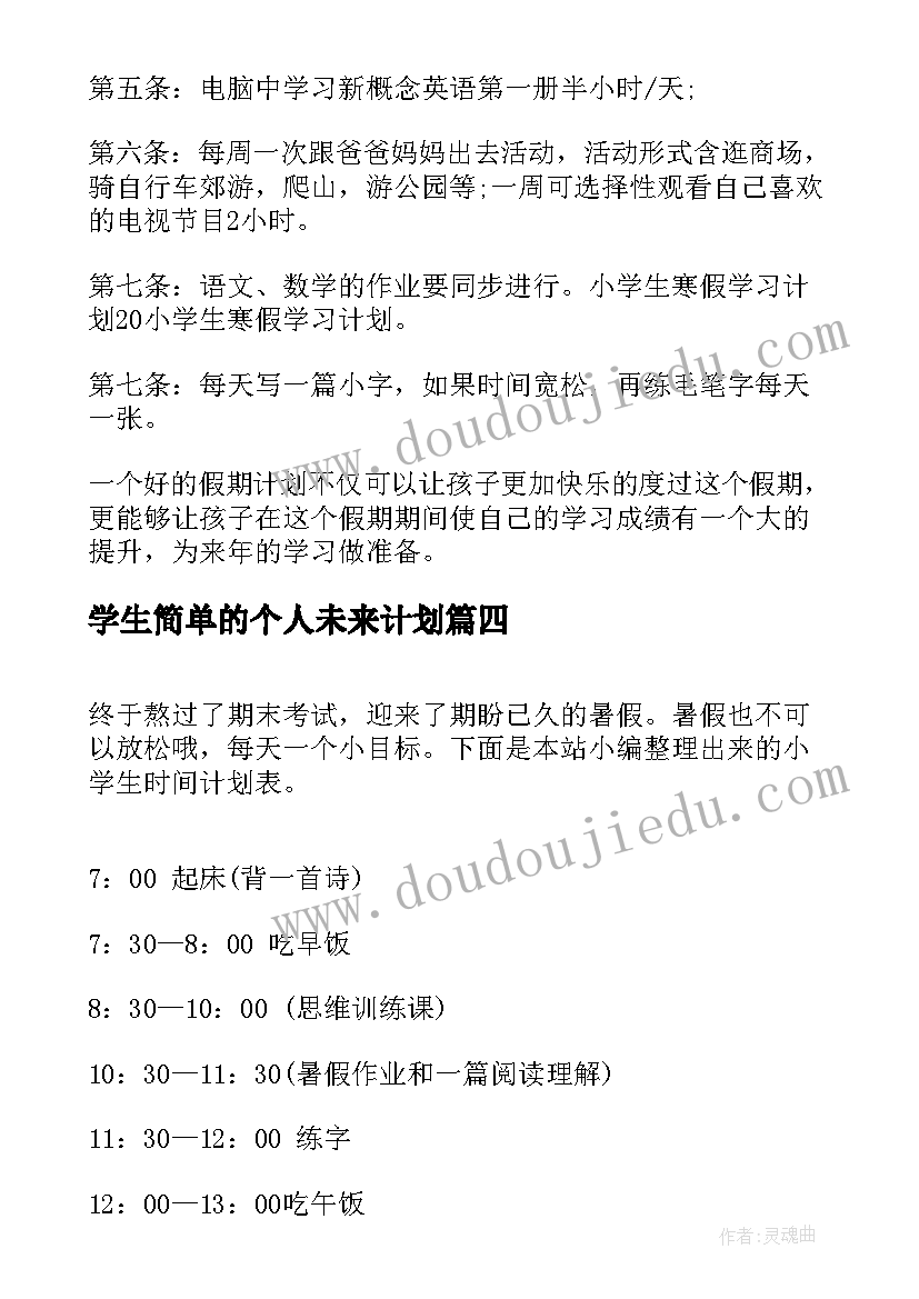 2023年学生简单的个人未来计划 小学生暑假计划表(模板8篇)