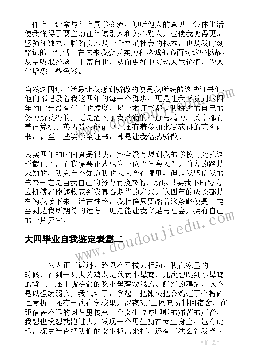 最新大四毕业自我鉴定表 大四毕业自我鉴定(模板6篇)