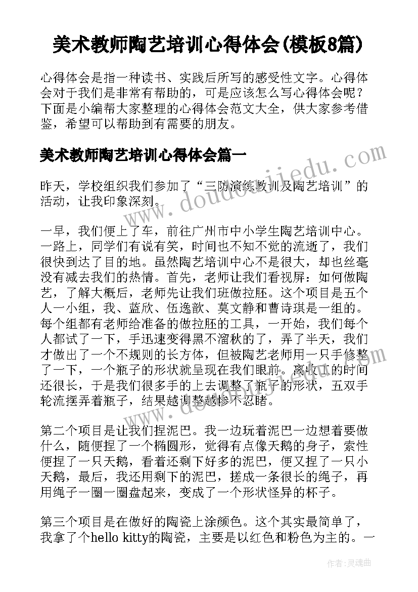 美术教师陶艺培训心得体会(模板8篇)