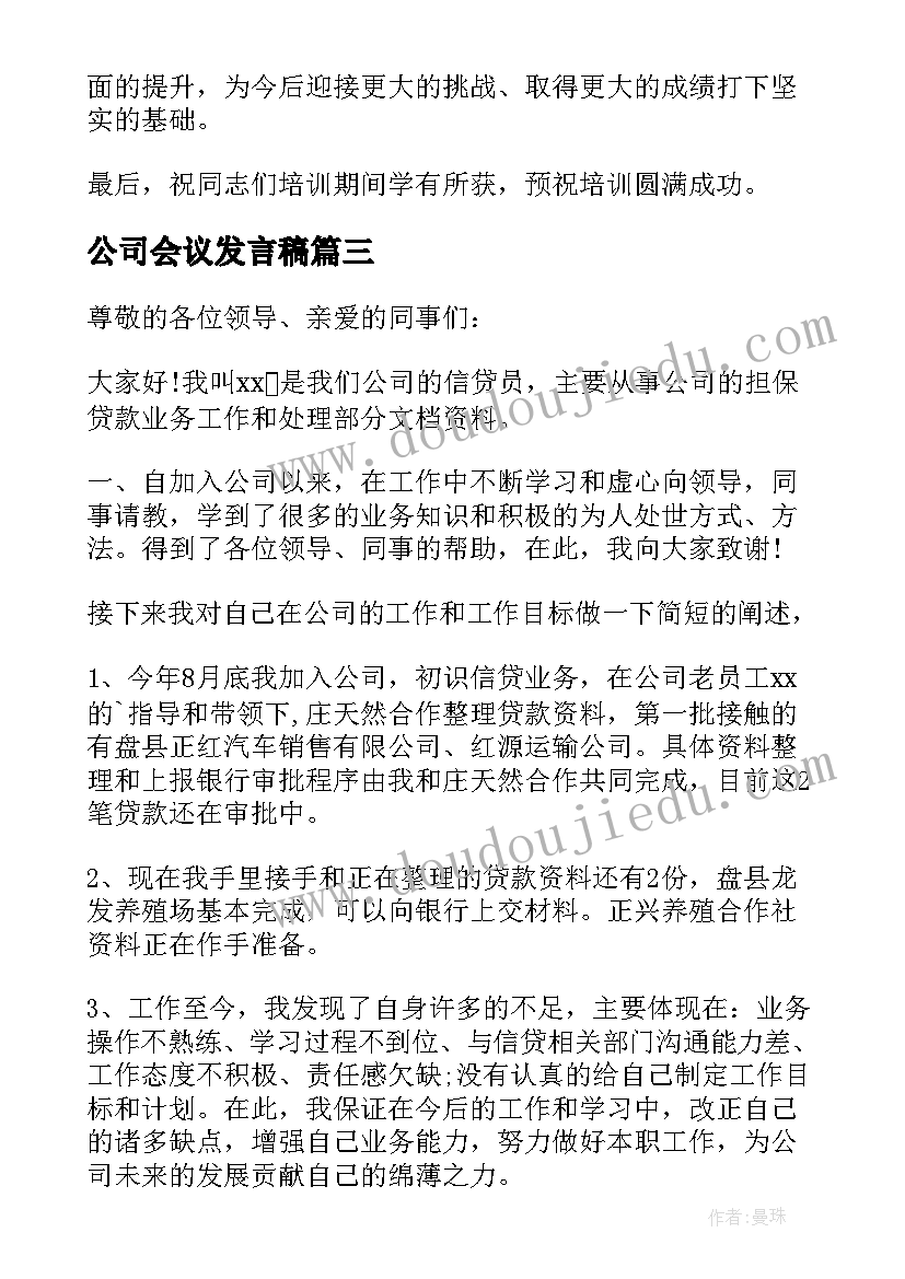 最新公司会议发言稿(实用9篇)