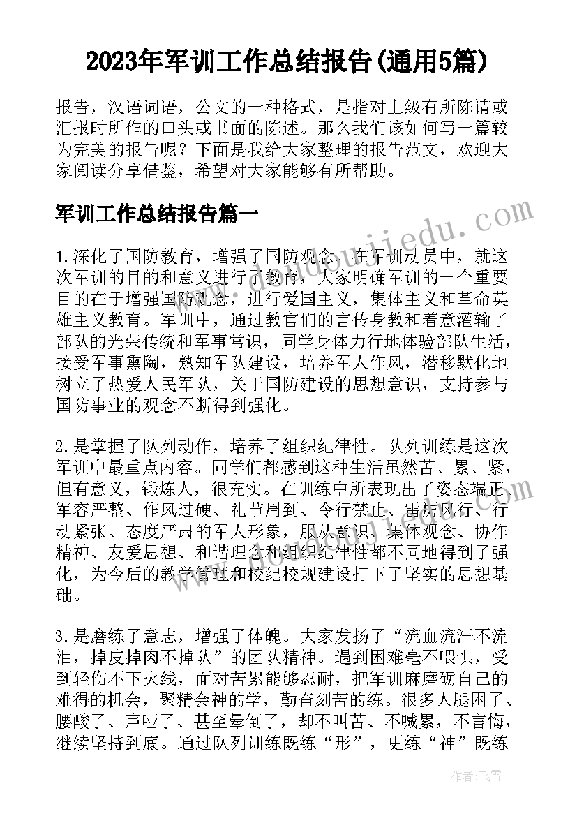 2023年军训工作总结报告(通用5篇)