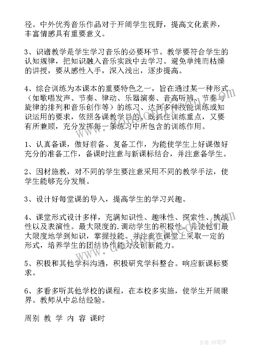 最新人教版四年级音乐教学计划(模板5篇)