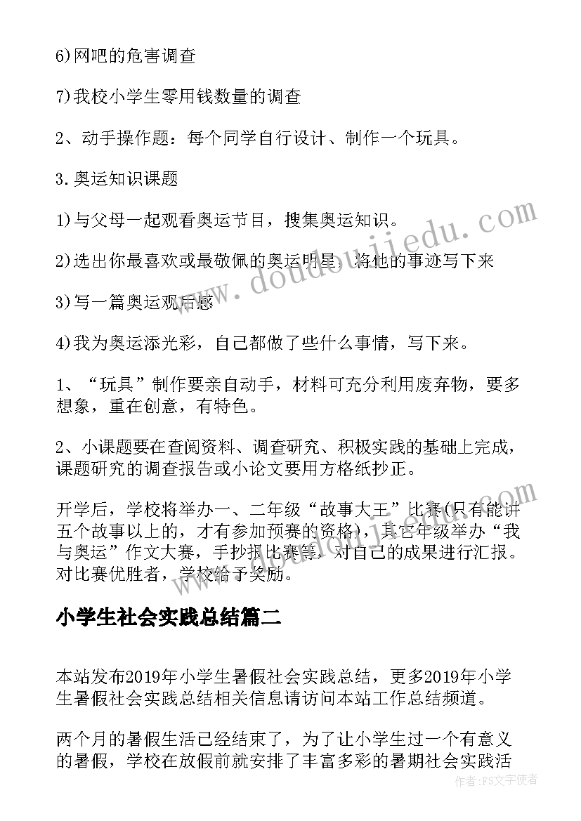 2023年小学生社会实践总结(通用6篇)