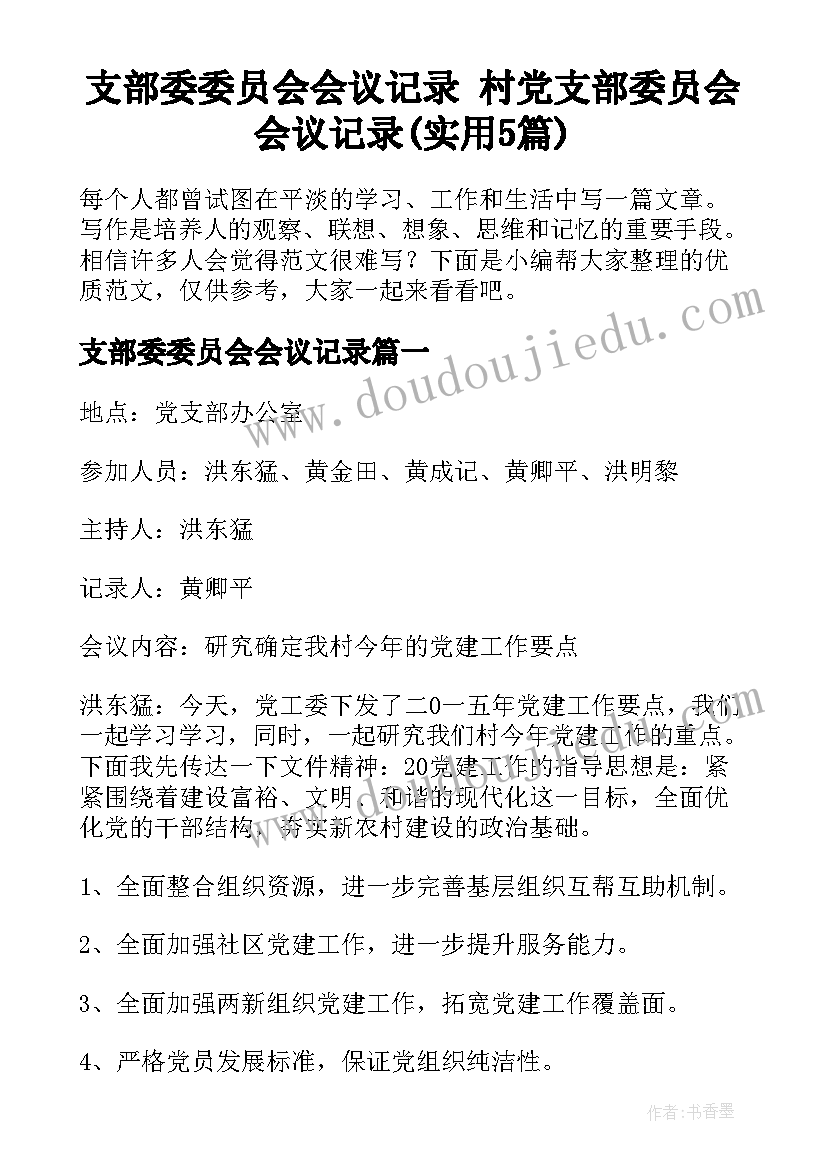 支部委委员会会议记录 村党支部委员会会议记录(实用5篇)