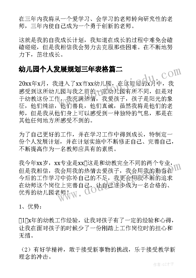 幼儿园个人发展规划三年表格(通用5篇)