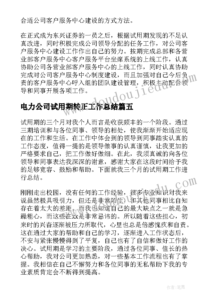 最新电力公司试用期转正工作总结(大全6篇)