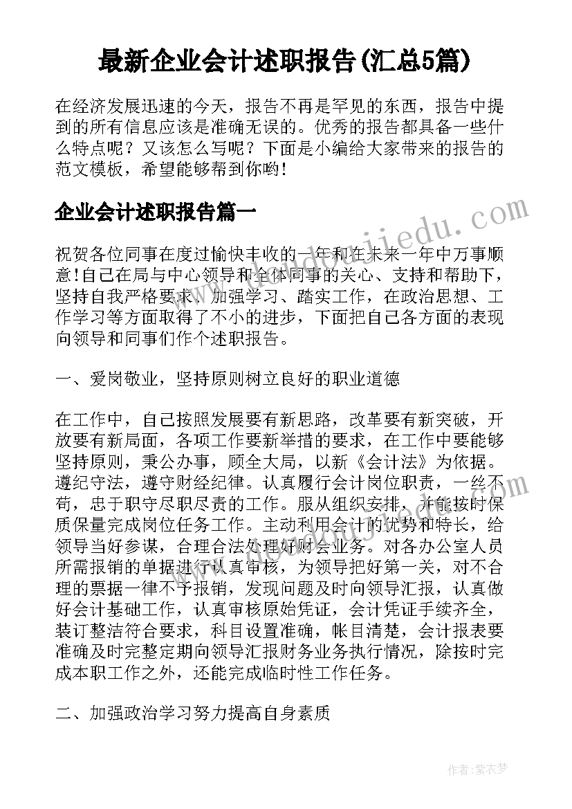 最新企业会计述职报告(汇总5篇)