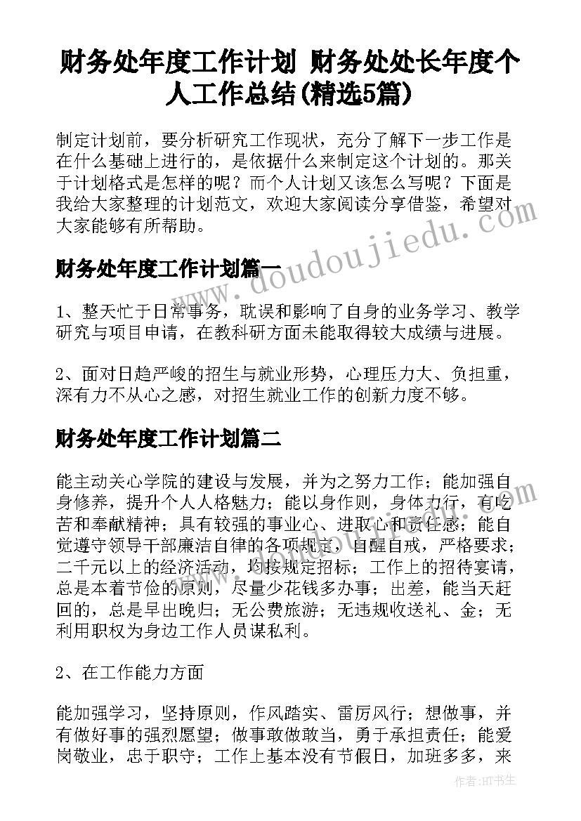 财务处年度工作计划 财务处处长年度个人工作总结(精选5篇)