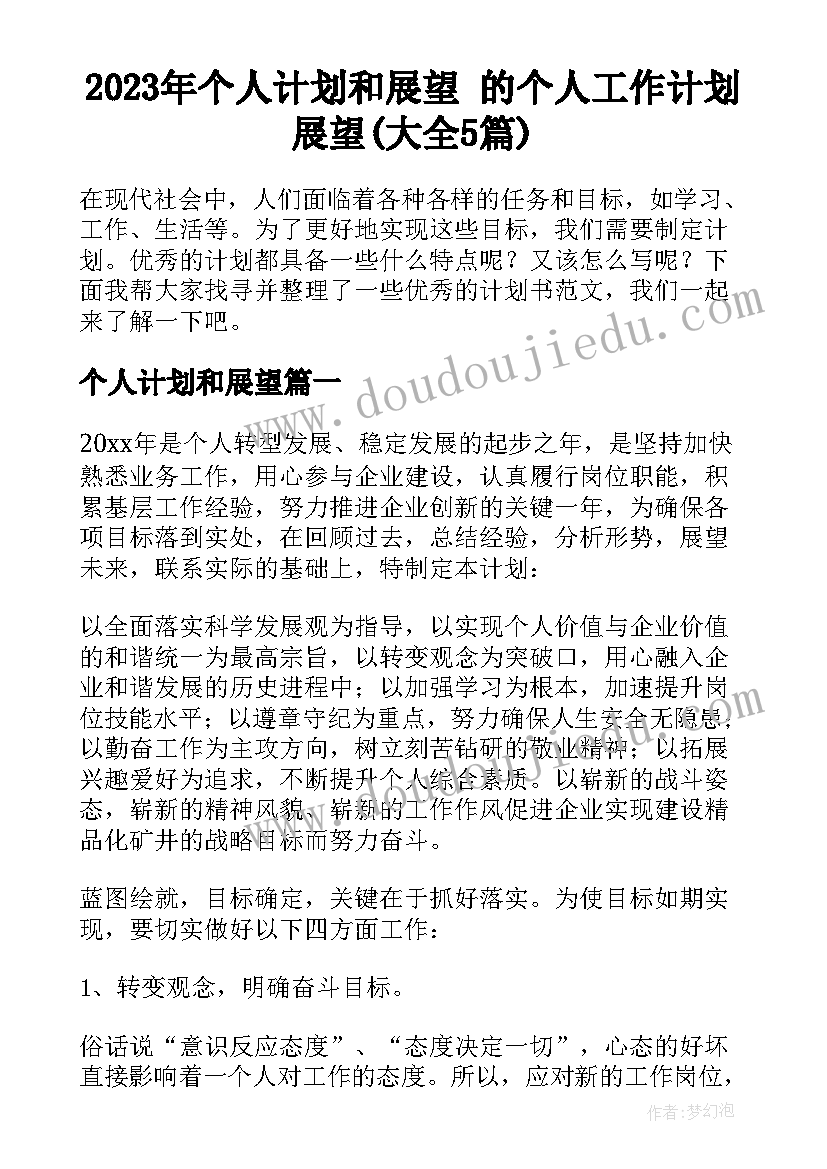 2023年个人计划和展望 的个人工作计划展望(大全5篇)