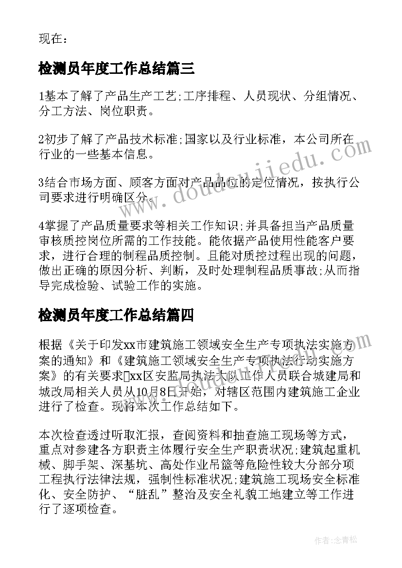 2023年检测员年度工作总结(通用9篇)