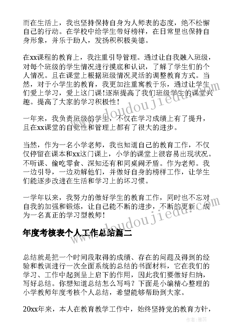 最新年度考核表个人工作总结(优质6篇)