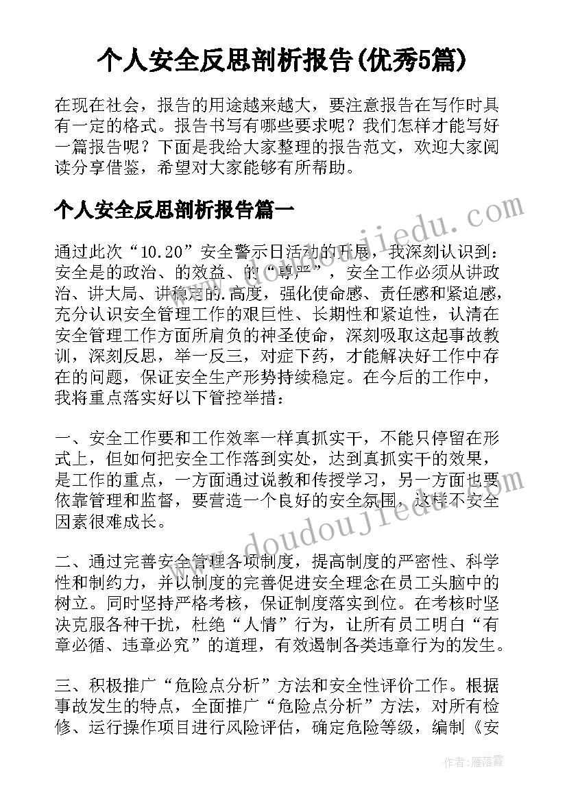 个人安全反思剖析报告(优秀5篇)