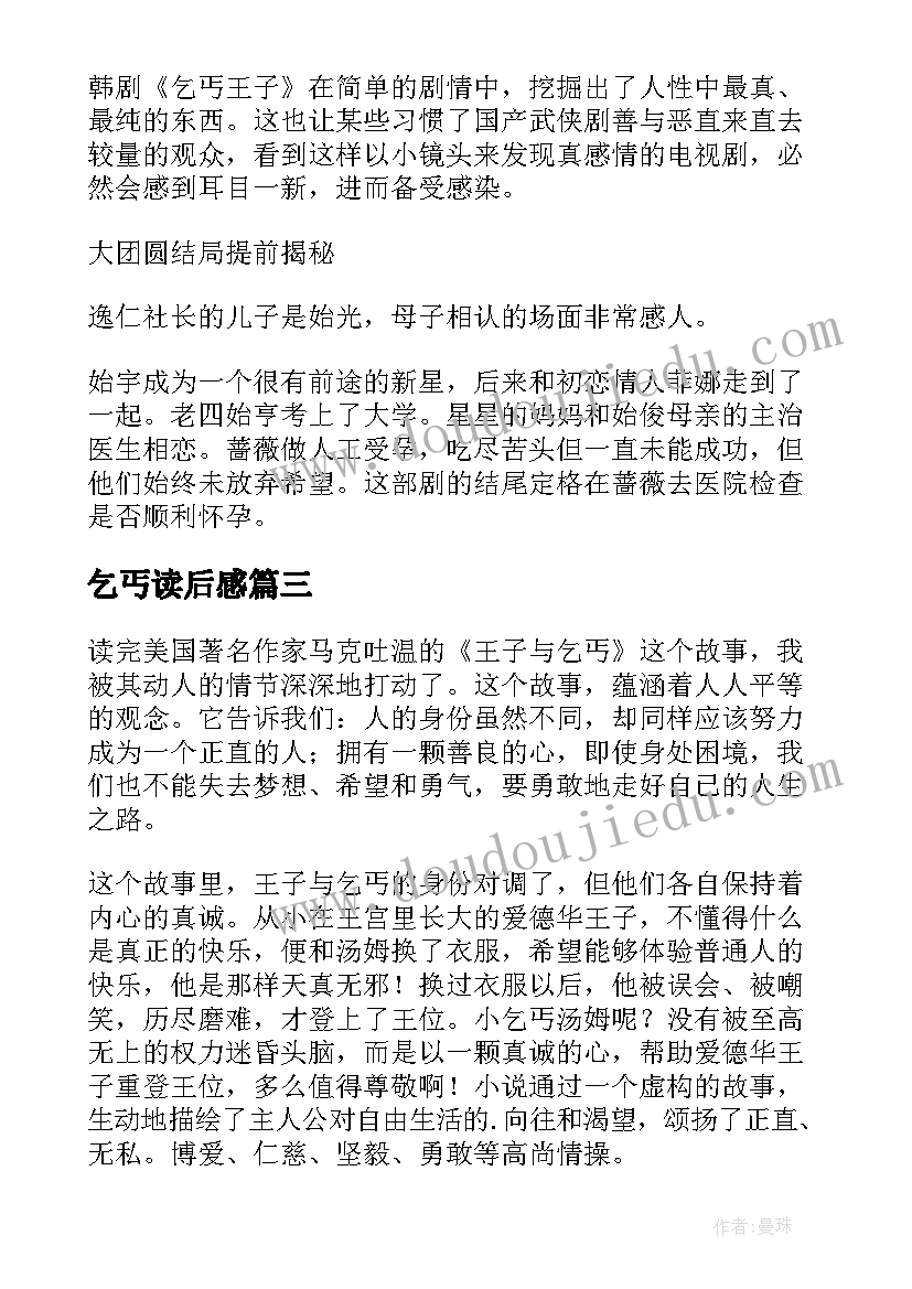 乞丐读后感 王子与乞丐读后感(模板5篇)