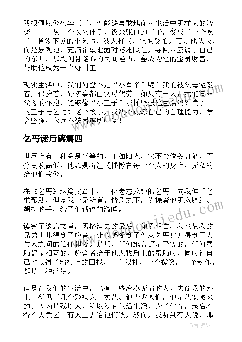 乞丐读后感 王子与乞丐读后感(模板5篇)