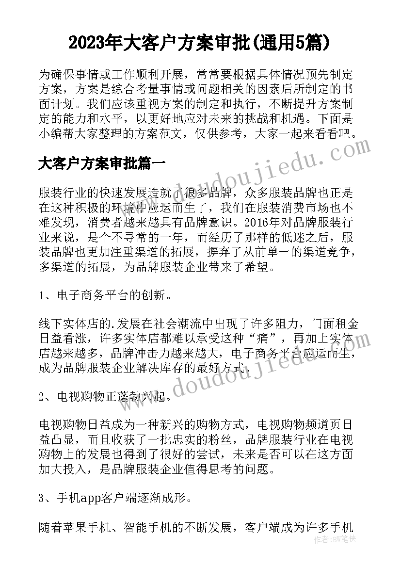 2023年大客户方案审批(通用5篇)