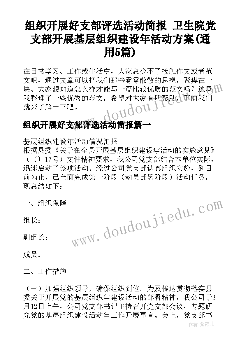 组织开展好支部评选活动简报 卫生院党支部开展基层组织建设年活动方案(通用5篇)