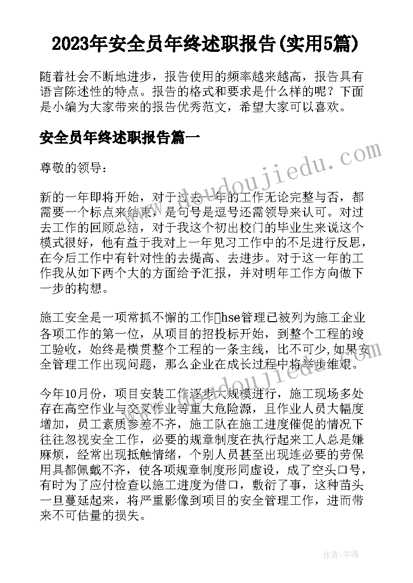 2023年安全员年终述职报告(实用5篇)