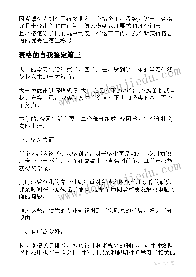 表格的自我鉴定 个人表格自我鉴定(模板5篇)