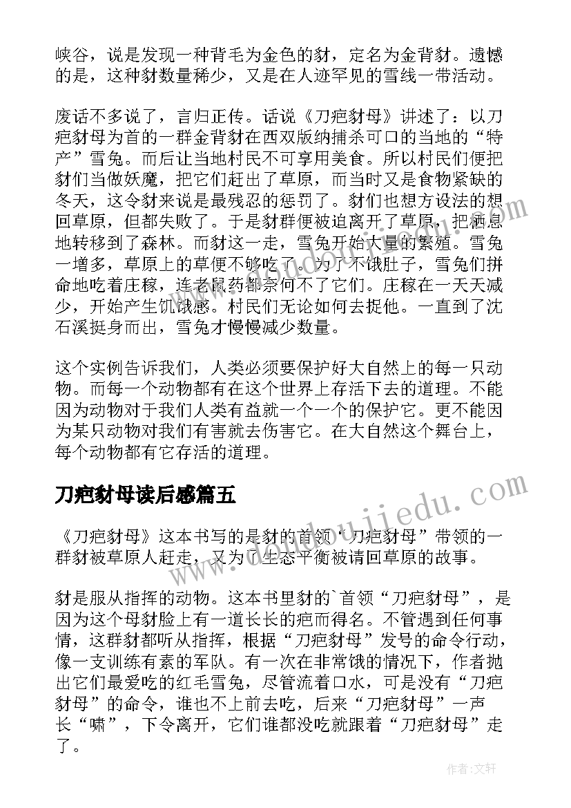 2023年刀疤豺母读后感(模板6篇)