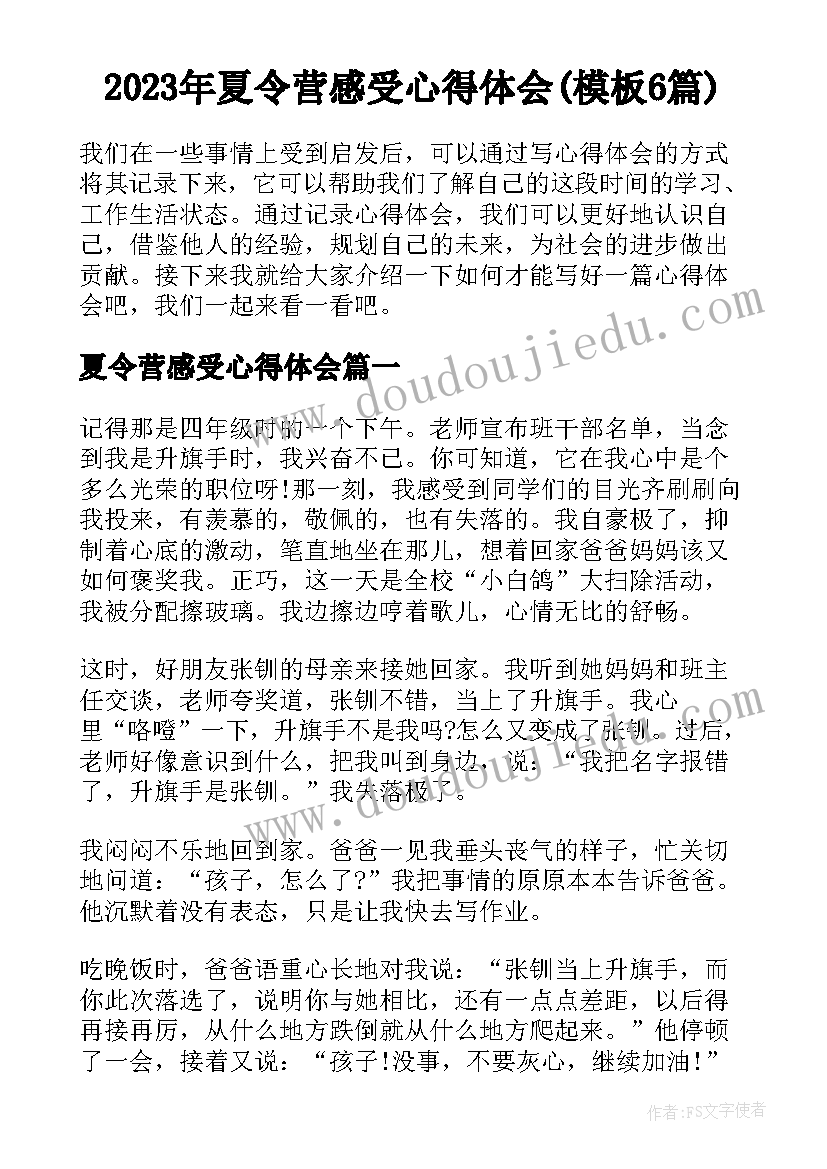 2023年夏令营感受心得体会(模板6篇)