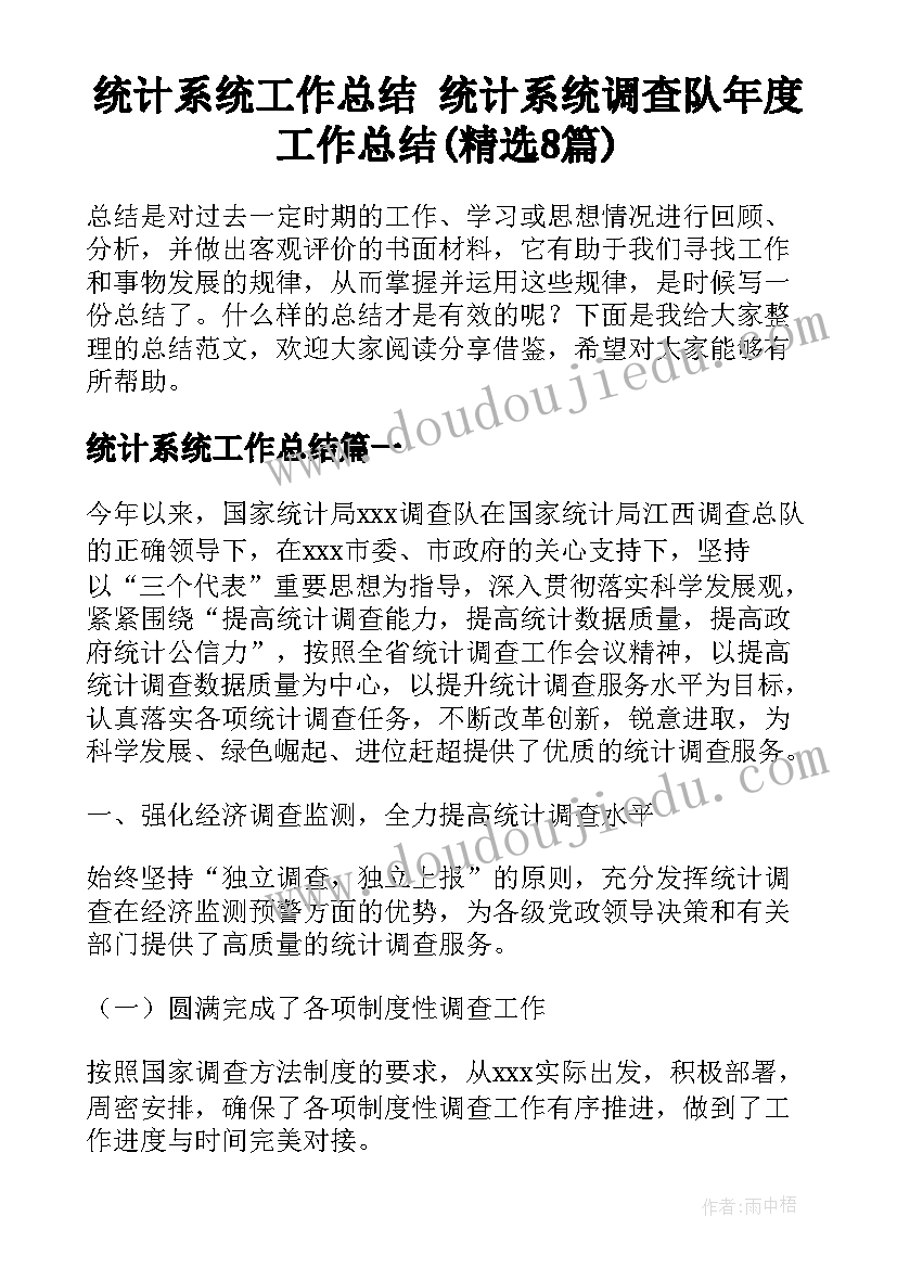 统计系统工作总结 统计系统调查队年度工作总结(精选8篇)