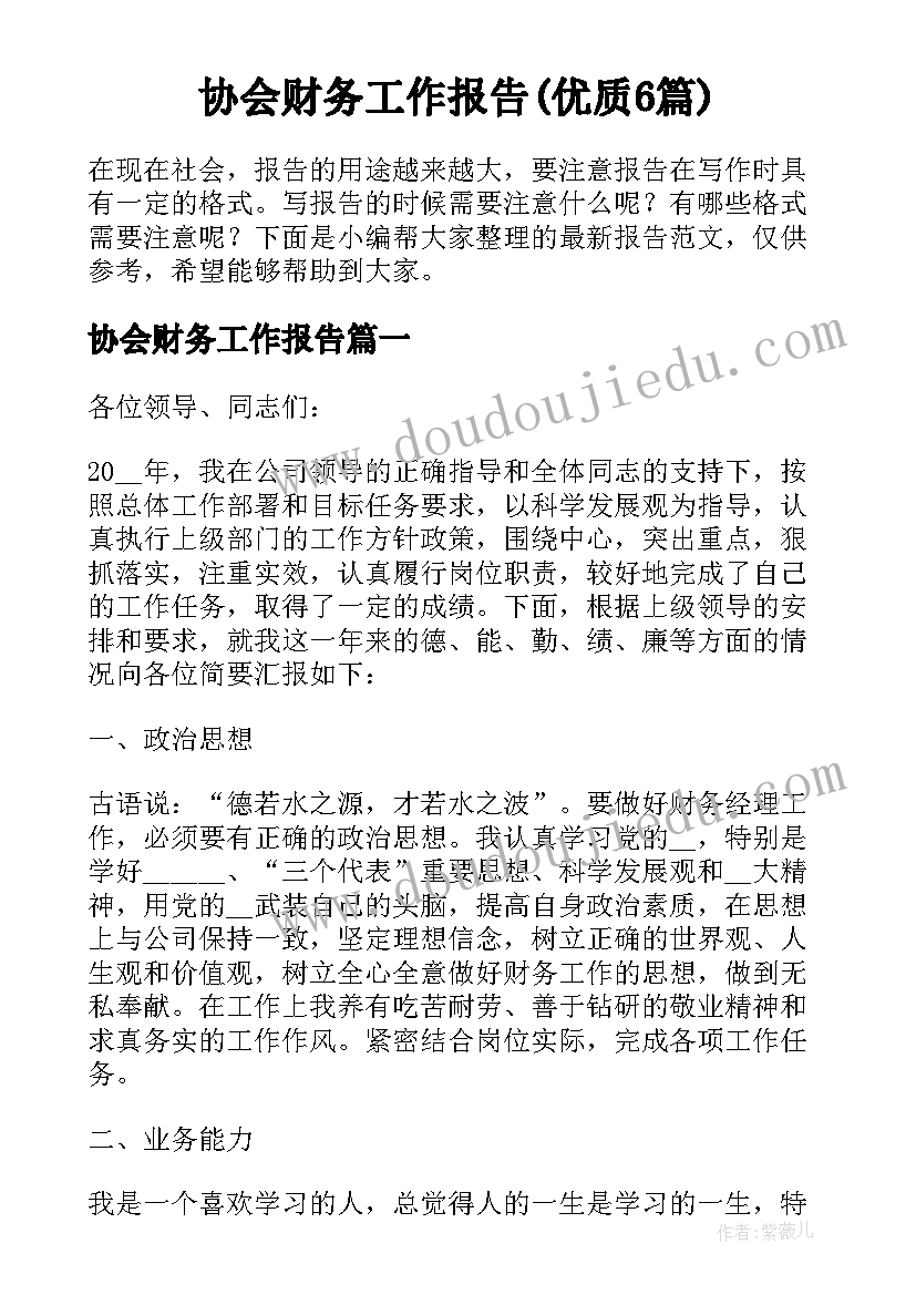 协会财务工作报告(优质6篇)