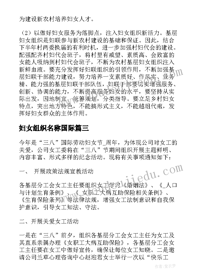 最新妇女组织名称国际 妇联组织三八妇女节活动方案(优质8篇)