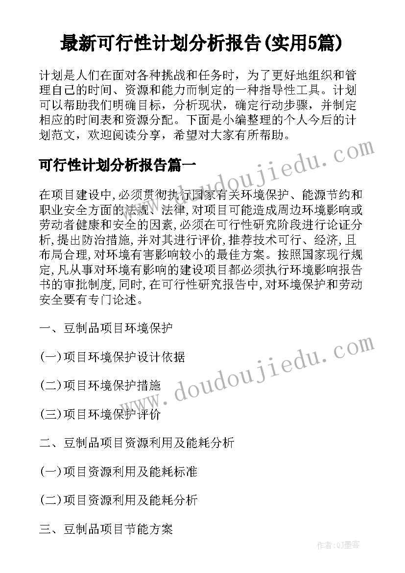 最新可行性计划分析报告(实用5篇)