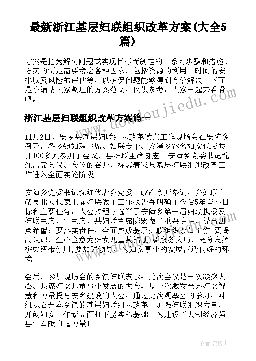 最新浙江基层妇联组织改革方案(大全5篇)