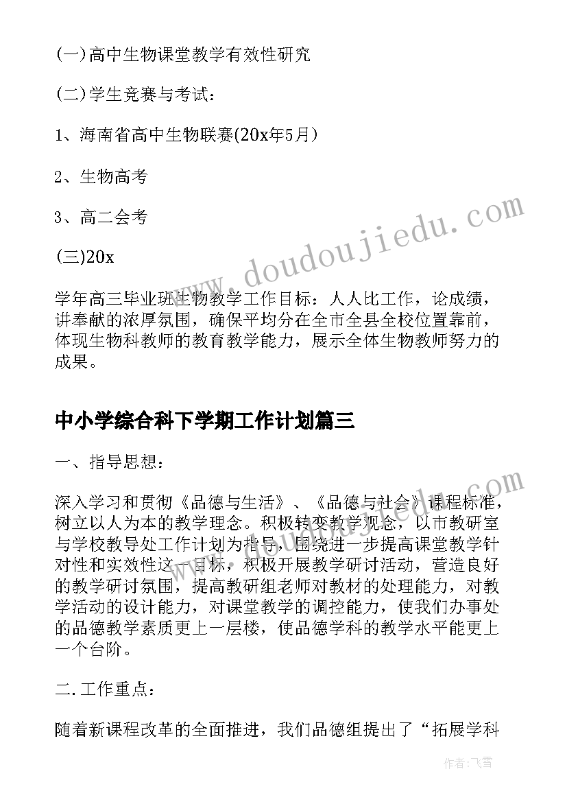 2023年中小学综合科下学期工作计划(大全5篇)