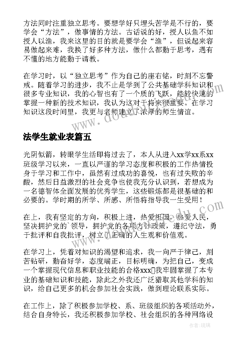 最新法学生就业表 就业自我鉴定(通用6篇)